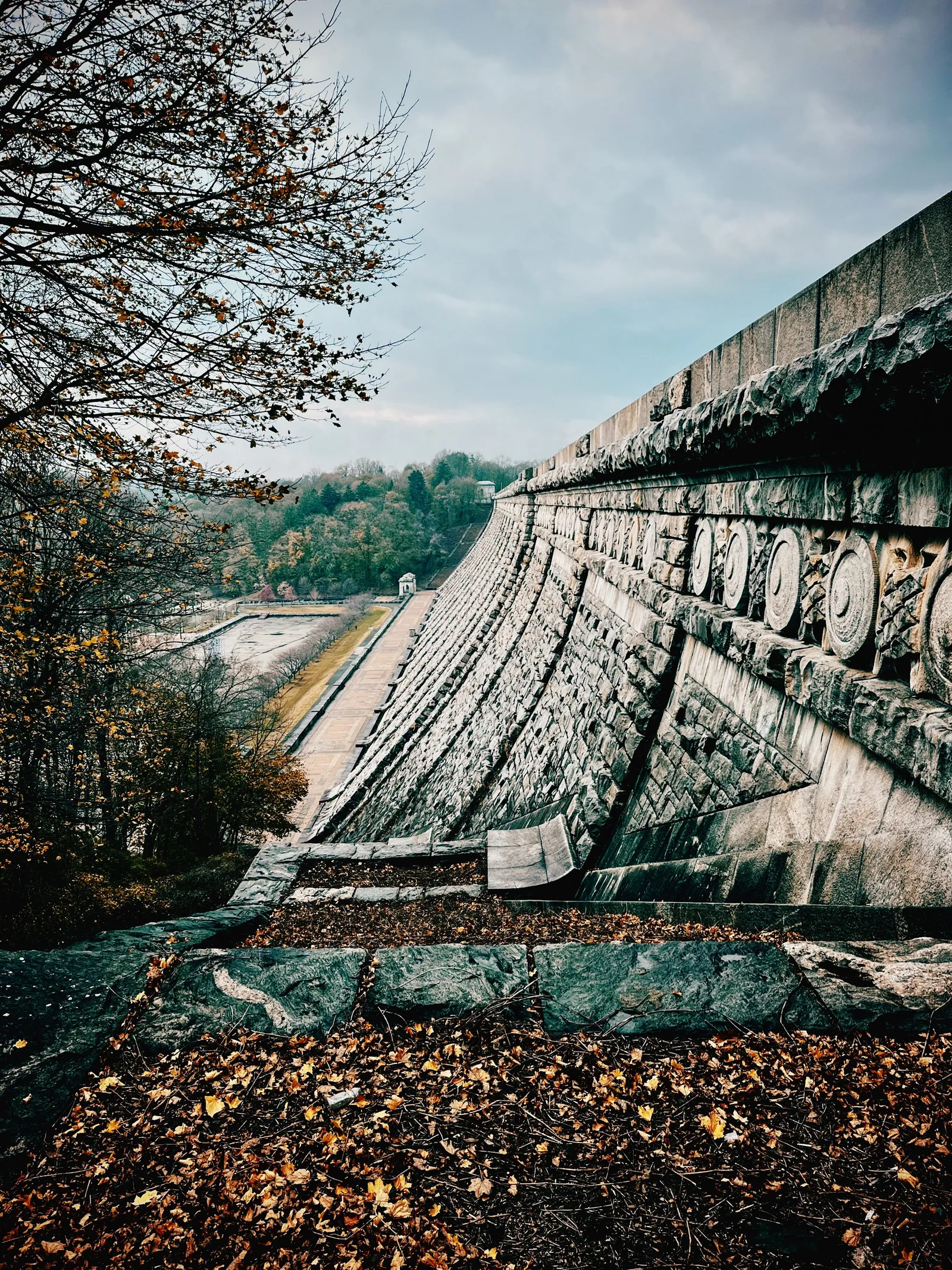 A view of the Kensico dam in Valhalla, NY from the east side, looking west.